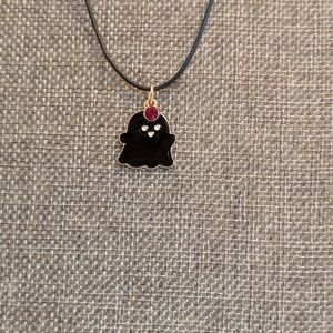 Black Ghost Pendant Necklace With Red Charm